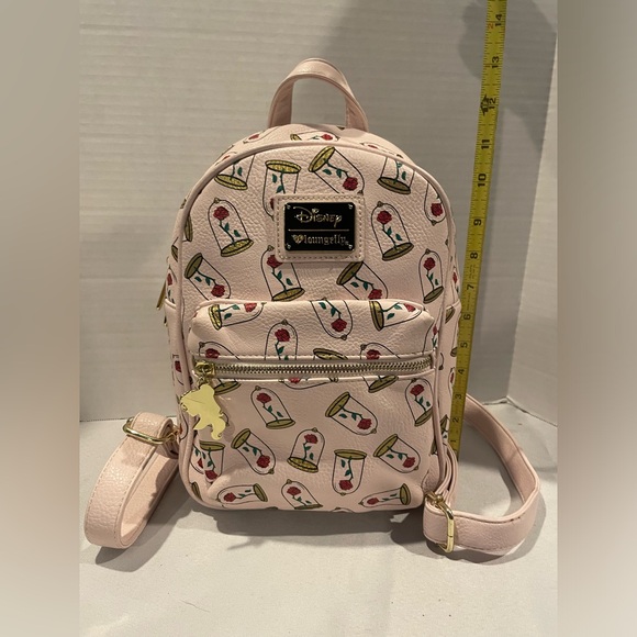LOUNGEFLY DISNEY Limited Edition Beauty and The Beast Pink Rose Mini Backpack - Picture 2 of 6